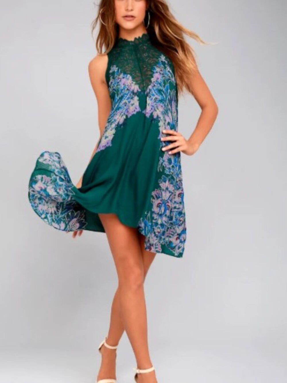 🎉NWT🎉Free People Marsha Evergreen Print Lace Slip Dress